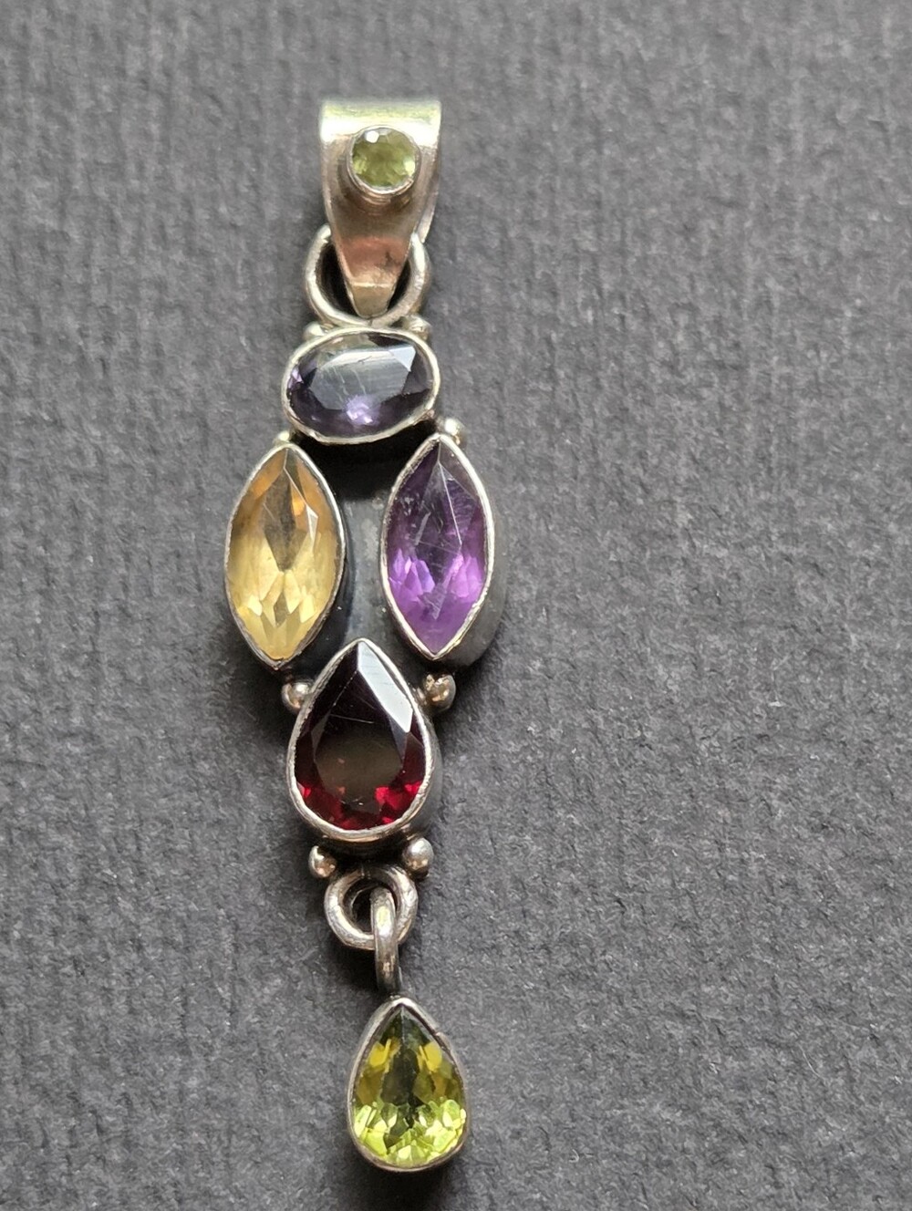 Multi-Gem Teardrop Sterling Pendant With Peridot, Amethyst, Garnet, Citrine
